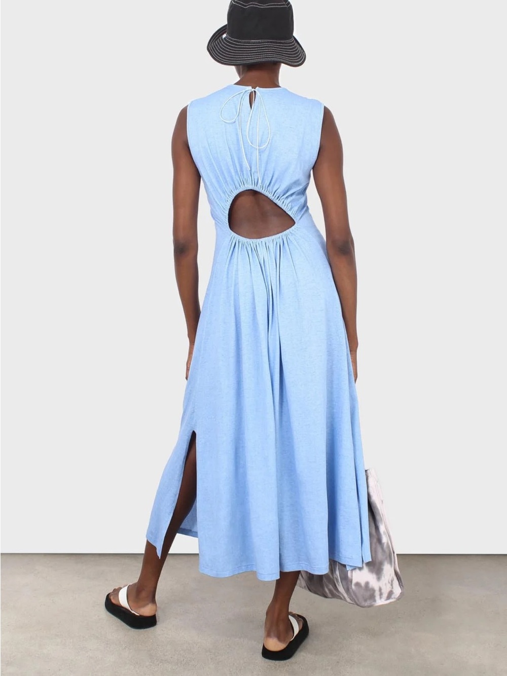 Glassworks London baby blue peek back jersey dress